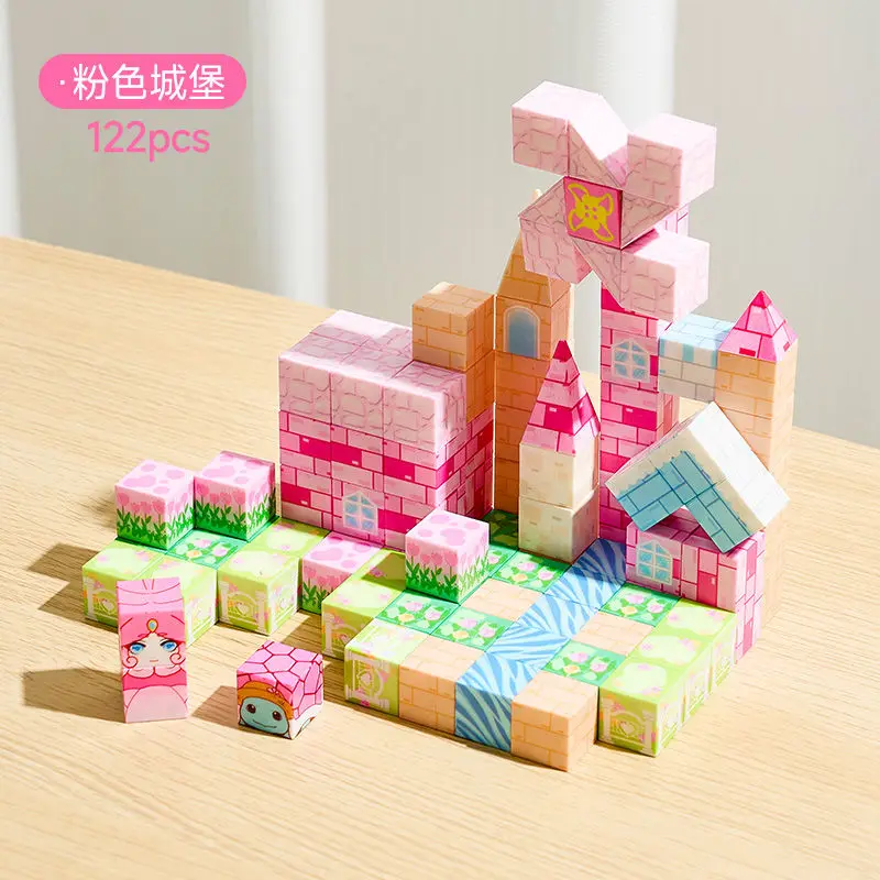 DIY Magnetic Building Block World Princess Castle Gift - Ages 3-6 - Educational Assembly Toy with Magnets and Magnetic Adhesion