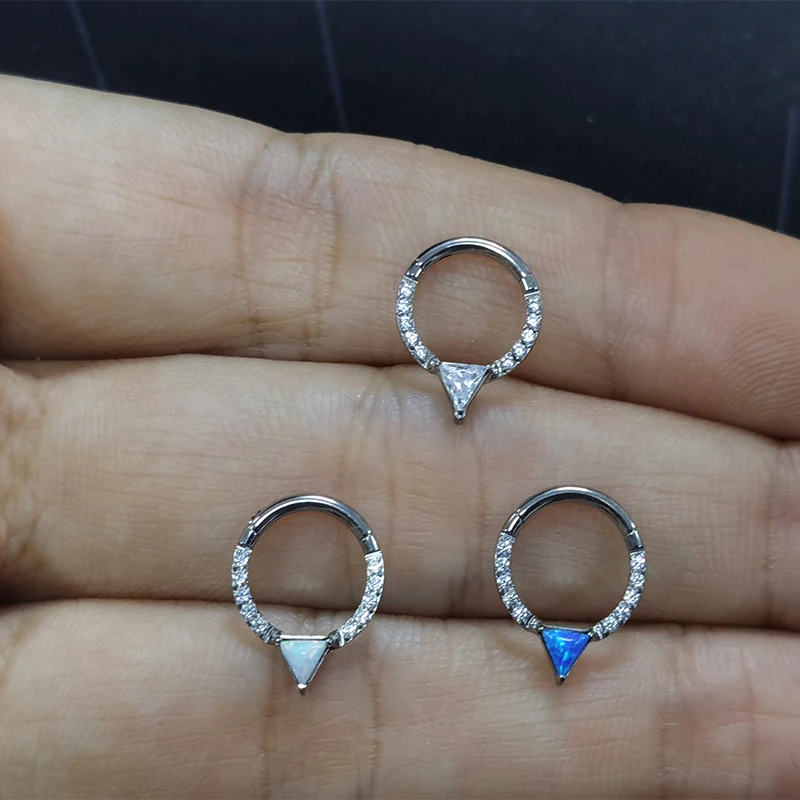 

Zircon Earrings F136 Titanium Opal Nose Septum Piercing Rings Hinged Segment Clicker Hoop Daith Helix Ear Cartilage Body Jewelry