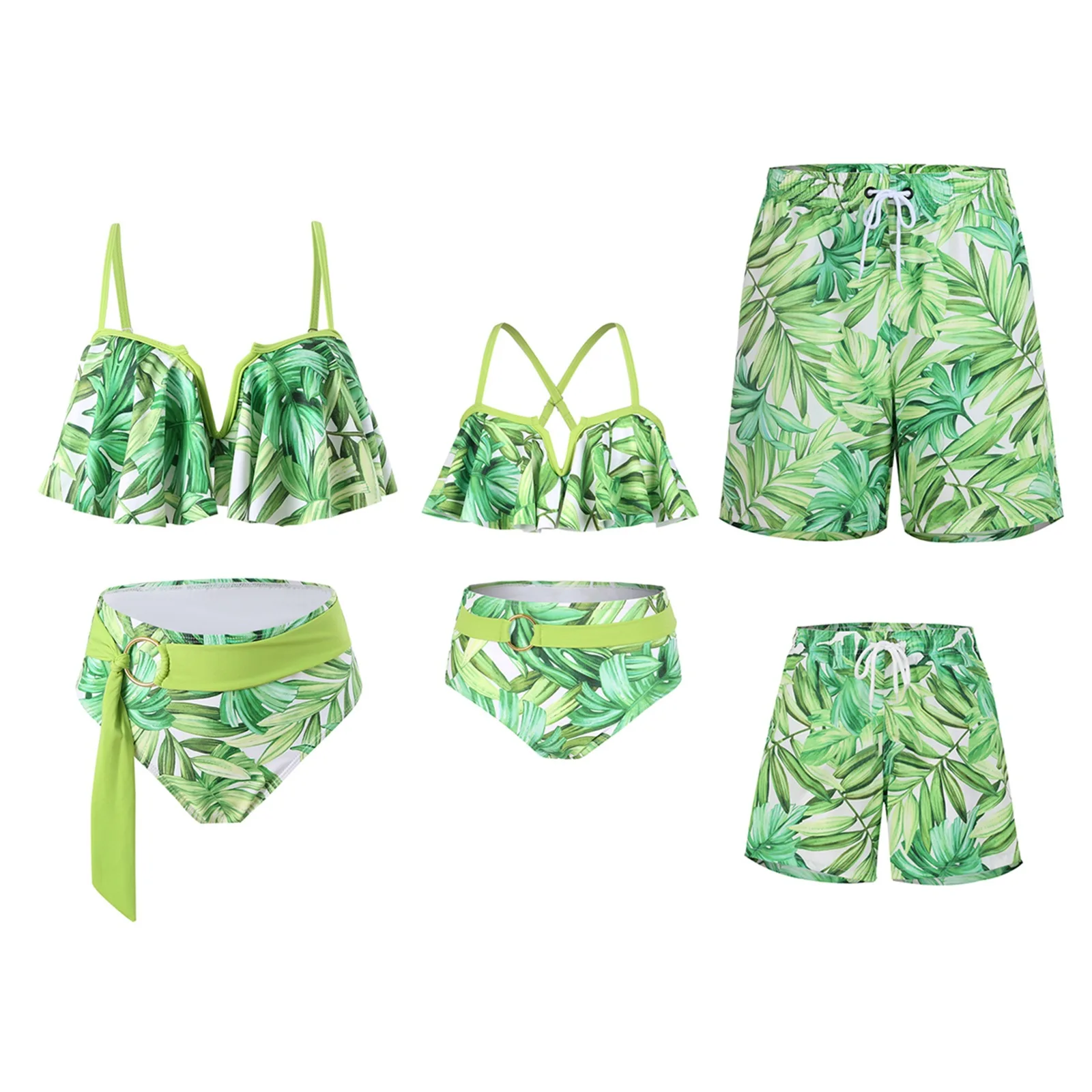 Leaf Print Swimwear Family Matching Outfits Look Mother Daughter Bikini Swimsuits Mommy and Me Clothes Dad Son Swimming Trunks