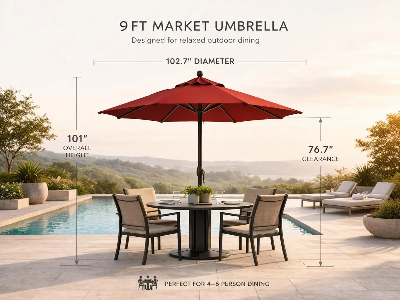 9 FT Octagonal Outdoor Table Patio Umbrella with Push‑Button Tilt, Black Aluminum Frame, Obravia2 Boulder Canopy, Shade Shelter for Patio, Deck and Backyard