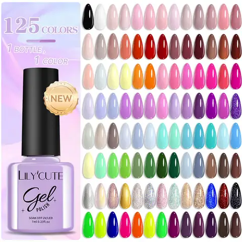 LILYCUTE 7ml 125 색 네일 젤 폴란드어 솔리드 컬러 젤 세미 퍼머넌트 UV 젤 네일 매니큐어 용 UV LED 젤 네일 광택제
