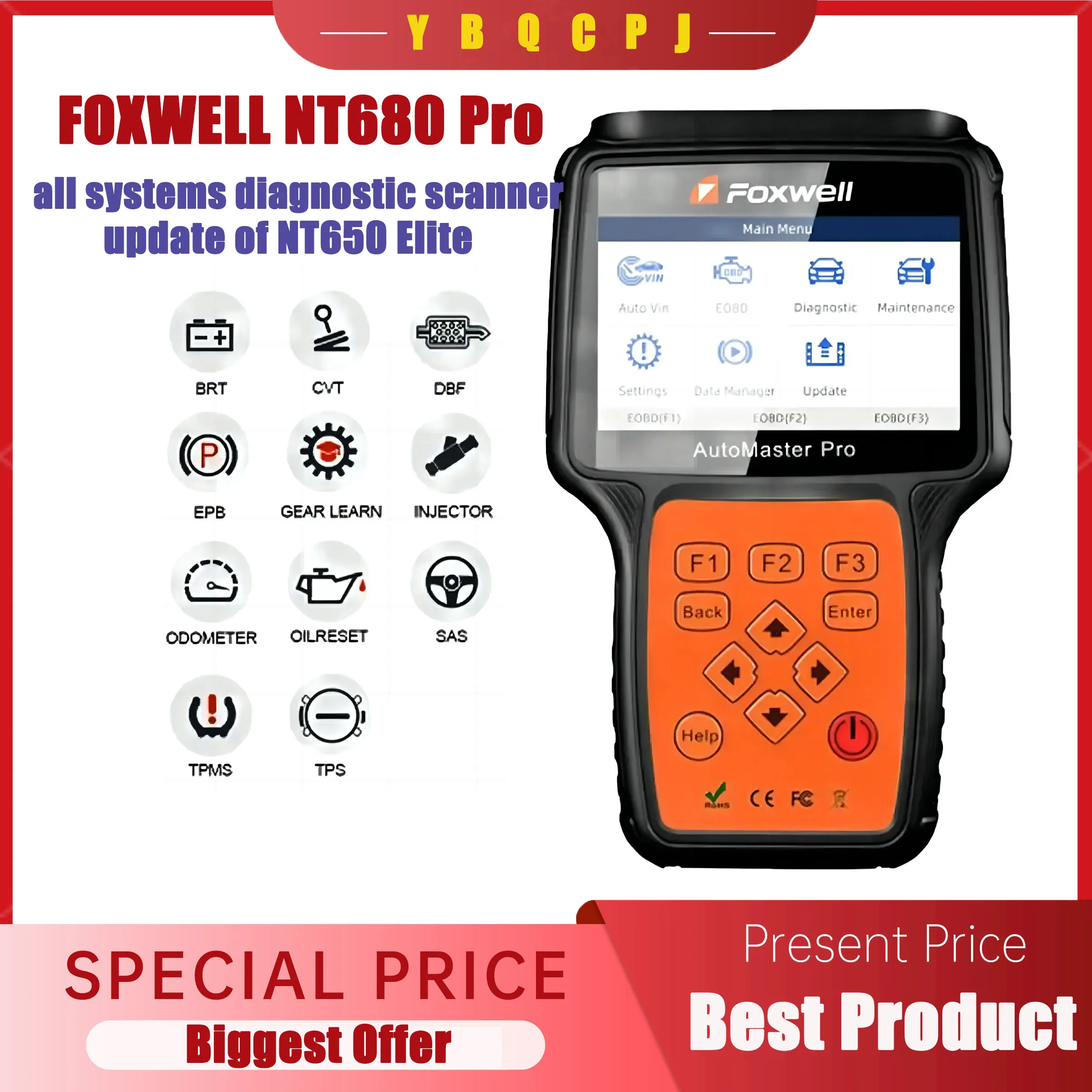 

Foxwell nt680 pro portuguese/foxwell nt680 plus all Systems Diagnostic Scanner with Oil Light/Service Reset+EPB Functions