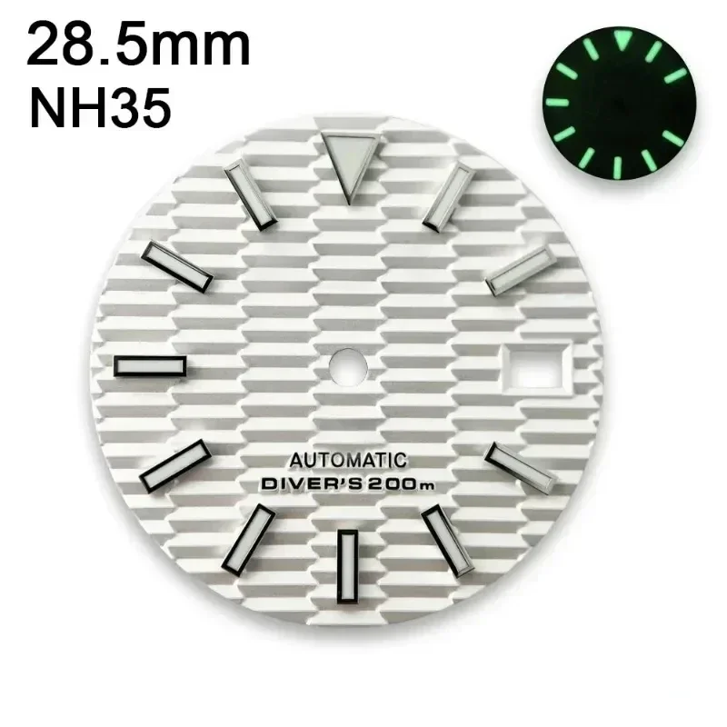 28.5Mm S SKX007/009 Dial Jam Tangan Modifikasi Cocok untuk Gerakan NH35 NH36 Aksesori Jam Tangan Logo Kustom Bercahaya Hijau
