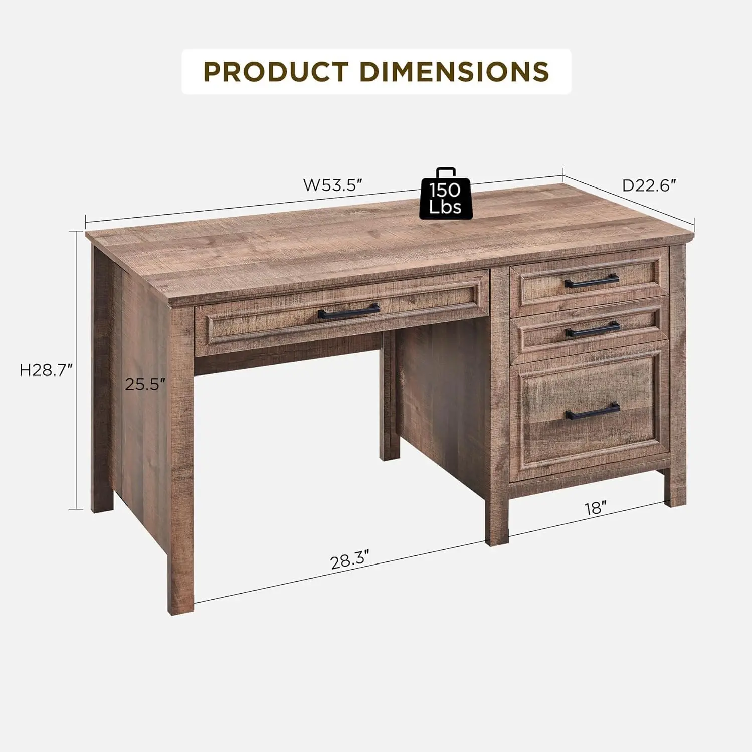 Home Office Desk, Modern Farmhouse Computer Desk with File Cabinet Letter T4 F4 Legal, Study Writing Desk, 53/59/66 Inch