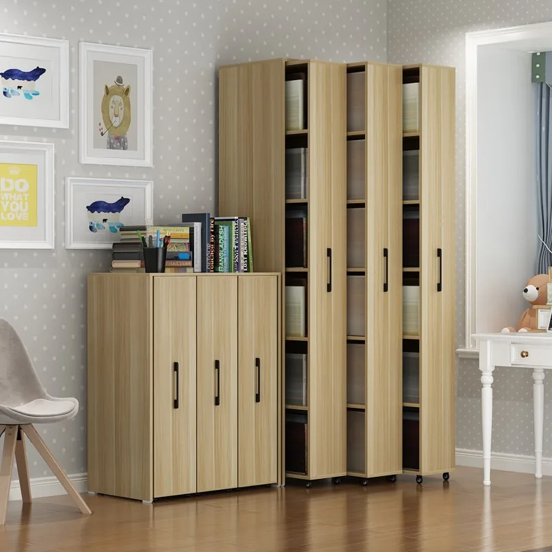

Solid wood bookcase dustproof floor removable hidden push-pull drawer cabinet with wheels simple storage storage bookshelf