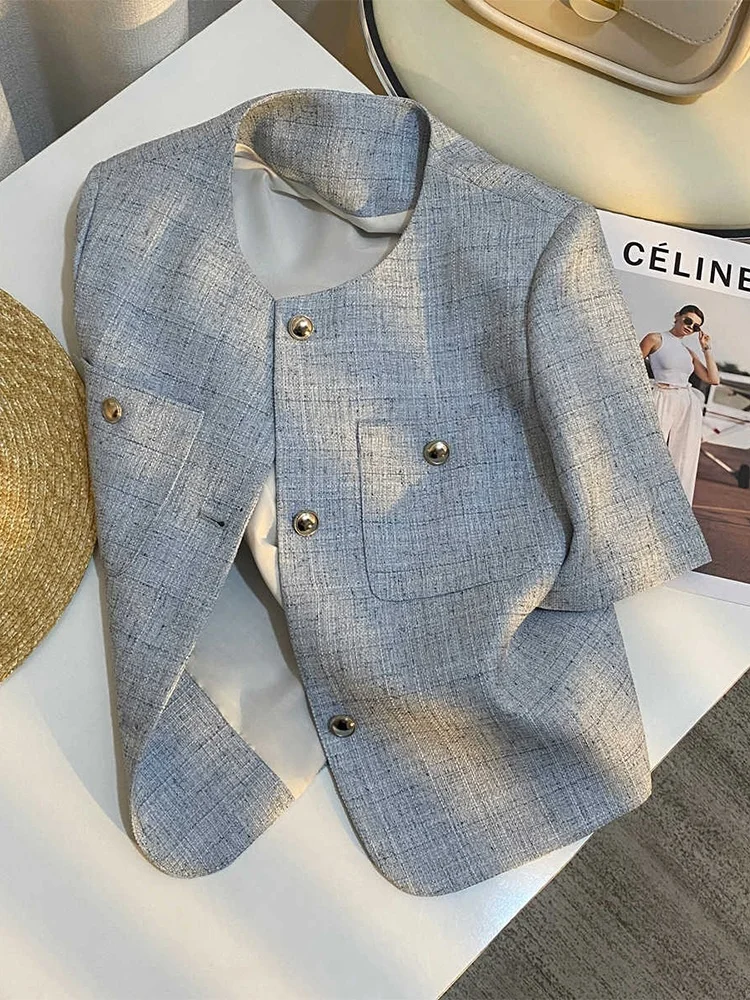 Slim Fit Ort Sve Anzug Jaet Damen Sommer Dünn Lose Personali Ort Länge Top Pendeln Sle rund Ne Knopfverschluss