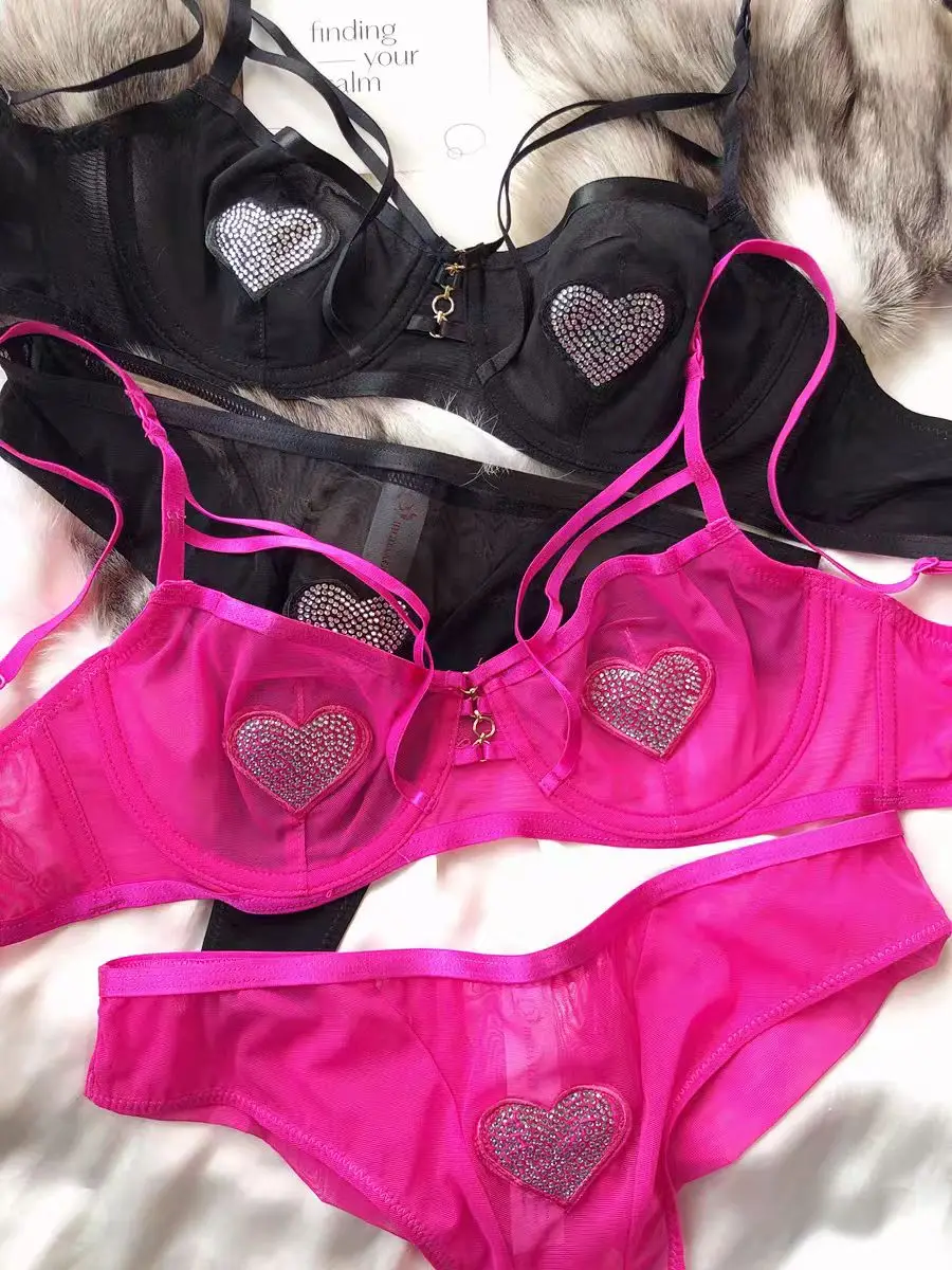 الفرنسية مثير الدانتيل بقماش شفاف نقية Derise الصدرية مجموعة على شكل قلب فلاش الماس رقيقة جدا كبيرة الصدر التخسيس الملابس الداخلية #1