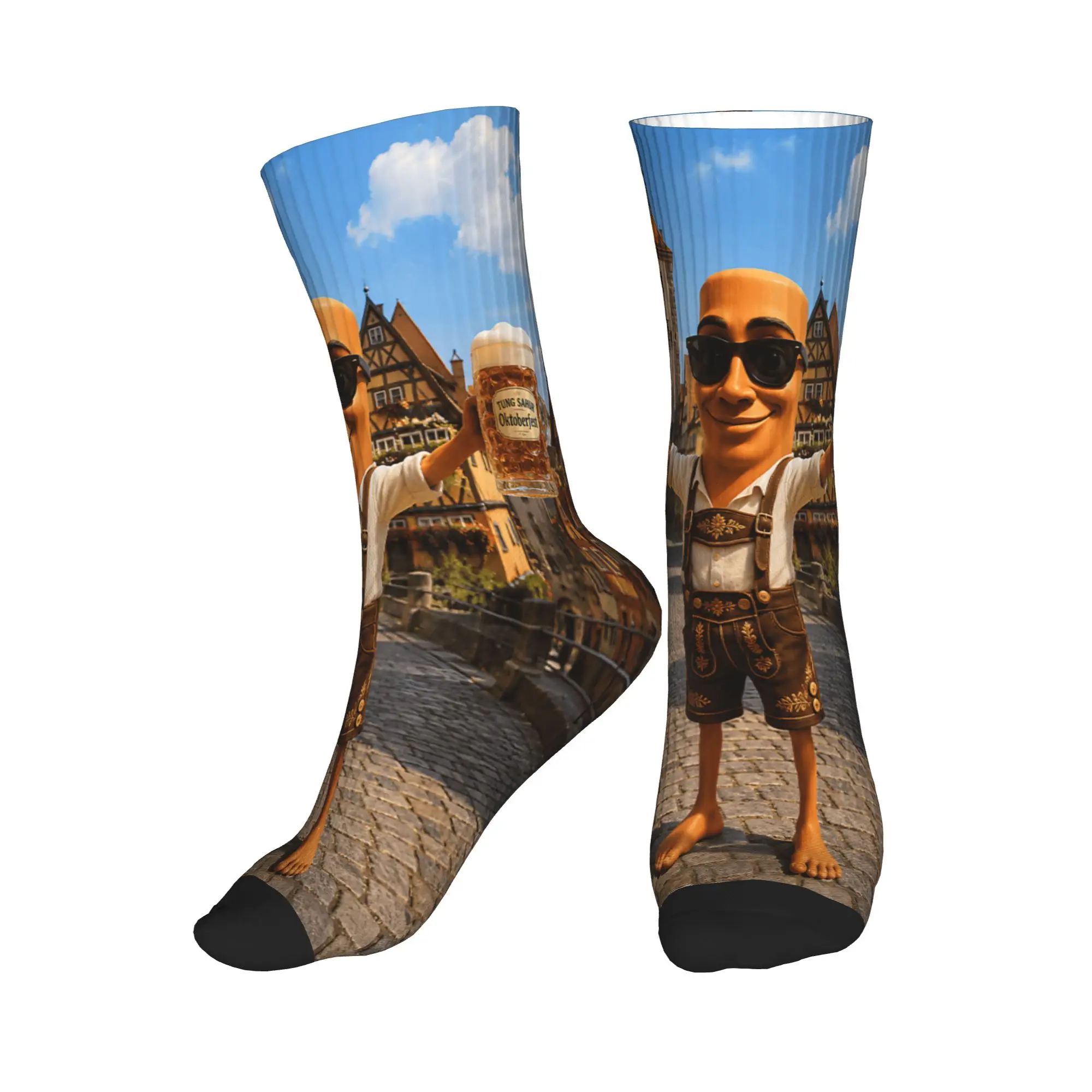 Adults Men Socks Partying with German Beer Lovers Bavarian Style Tung Sahur Stockings Winter Gothic Socks Graphic Non Skid Socks