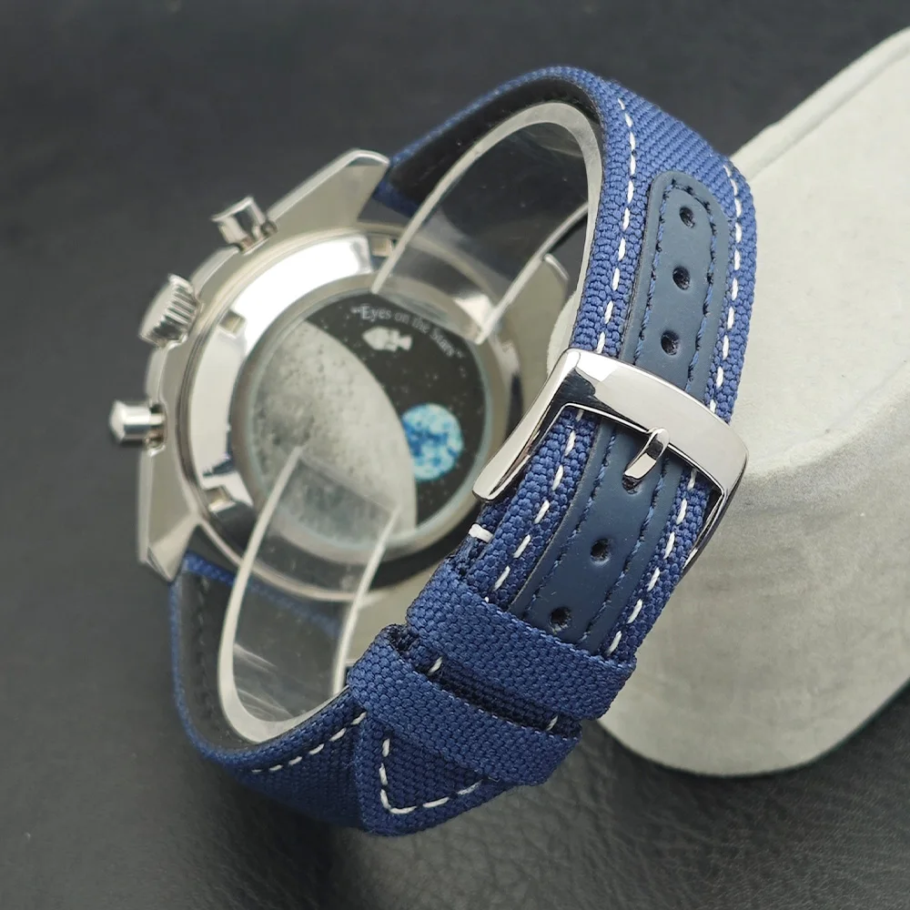39.7mm Stainless Steel Silvery Case Fits For VK63 VK63A Movement Case No Sapphire Glass Case 20mm Strap Moon Bottom Cover