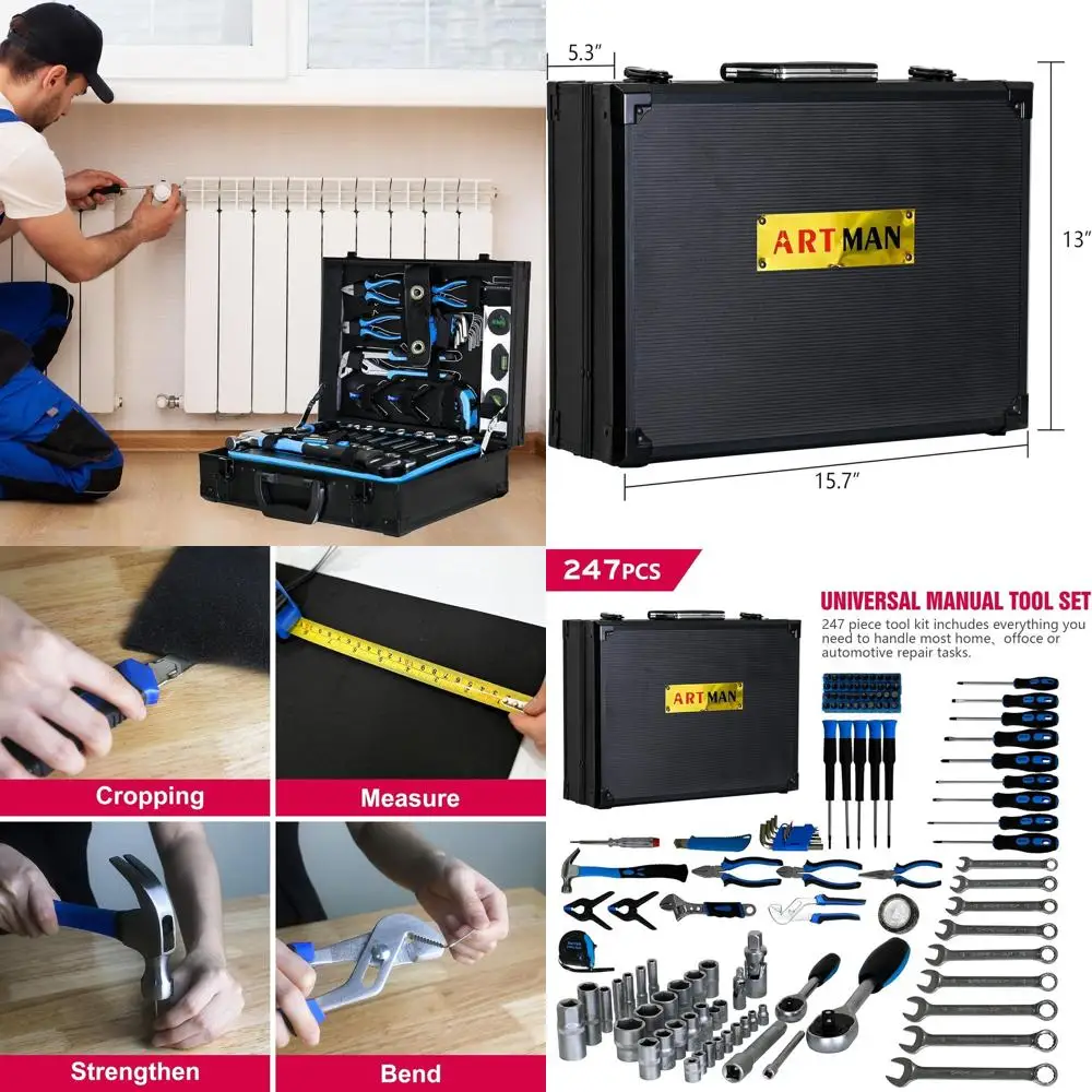 

Complete 247-Piece Manual Tool Kit - Comprehensive Mechanics Toolbox for Home, Auto, and DIY Repairs