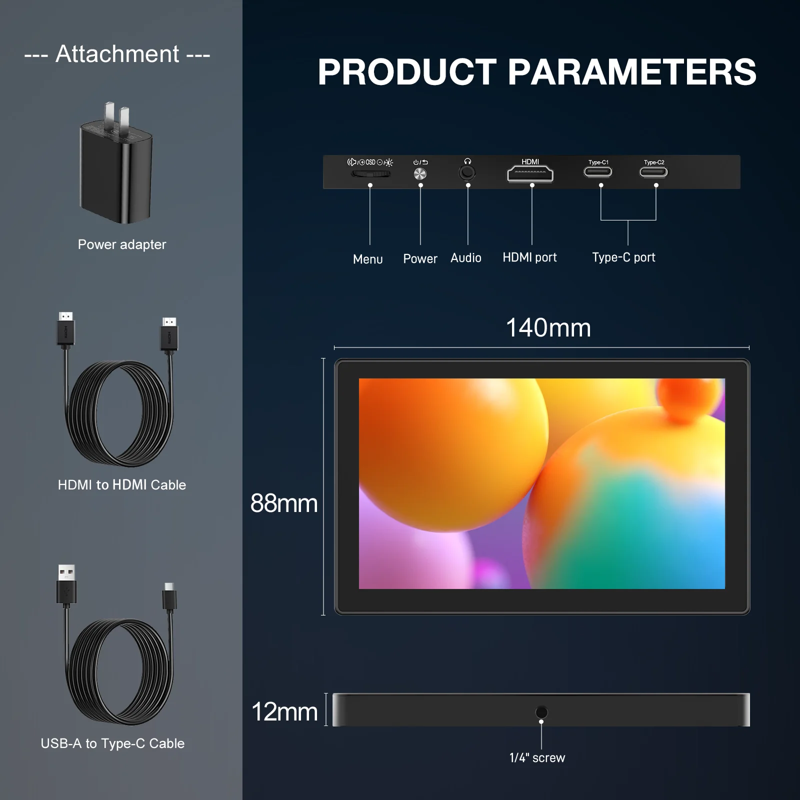 5,7 pulgadas 1920x1080 pantalla táctil Monitor portátil pantalla altavoces fotografía 2 tipo C USB HDMI