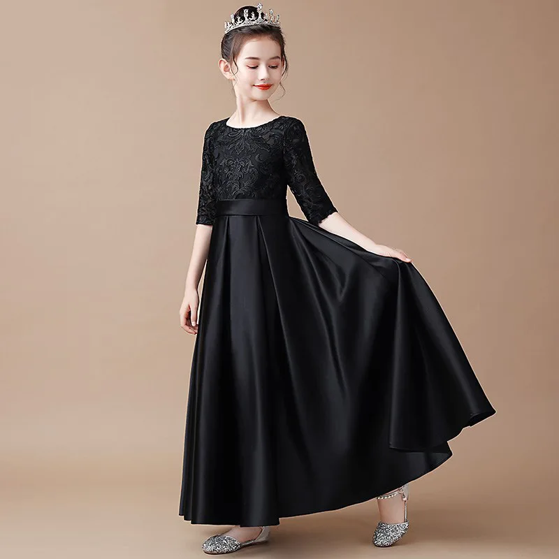 

Черное платье для девочек, платье принцессы для детей старшего возраста, подиумный костюм для выступления на фортепиано, костюм для выступлений на скрипке, детский оркестр C