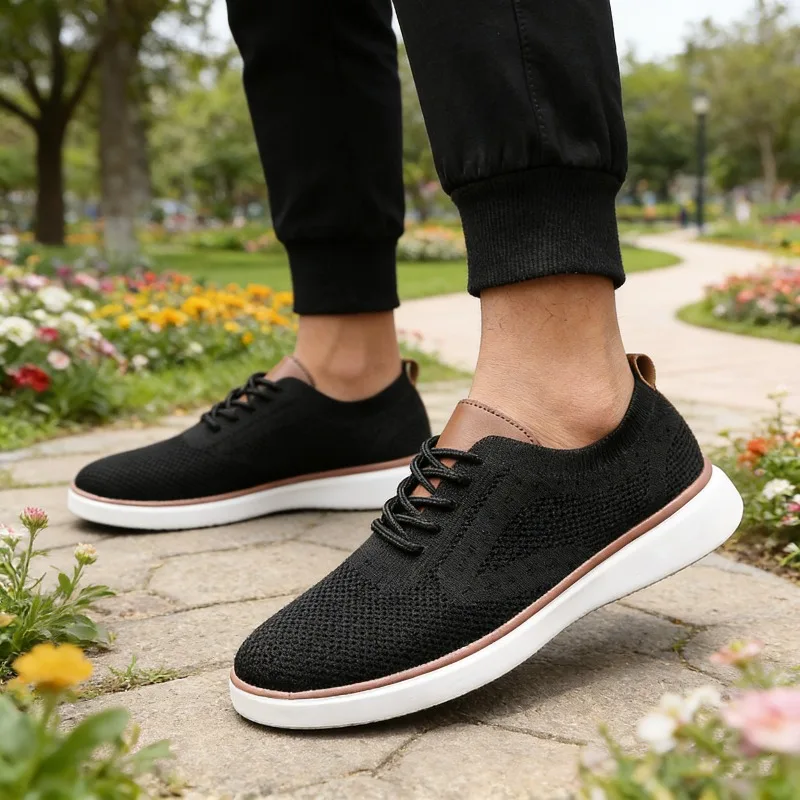 Men's Korean Version Trendy Shoes Spring Summer Men's Knit Sneakers Breathable Mesh Casual Shoes Lightweight Comfortable Shoes