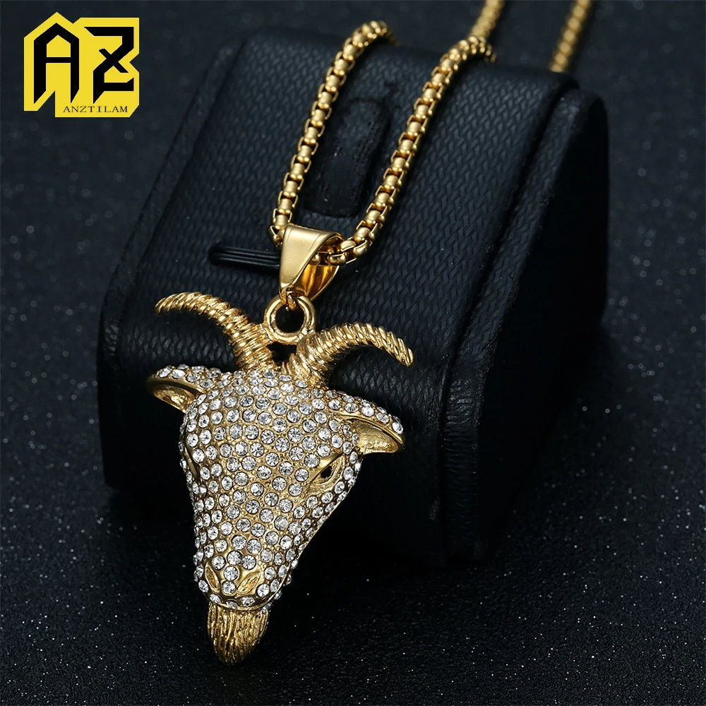 

Anztilam Goat Head No Fade Кулон из нержавеющей стали 316L Iced Out с длинным звеньевой цепочкой NK Ожерелья для женщин и мужчин Ювелирные изделия в стиле хип-хоп