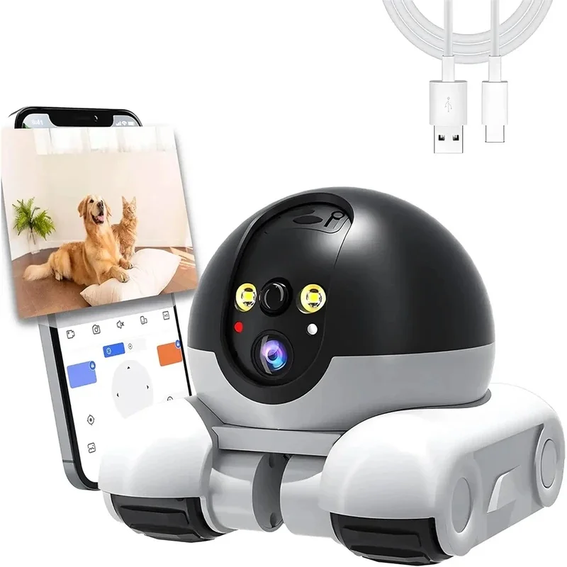Pet Camera Robot Companion Monitor WiFi Robot APP Remote Control for Dogs Cats Baby Monitor 2-Way Talk, Night Vision Movable
