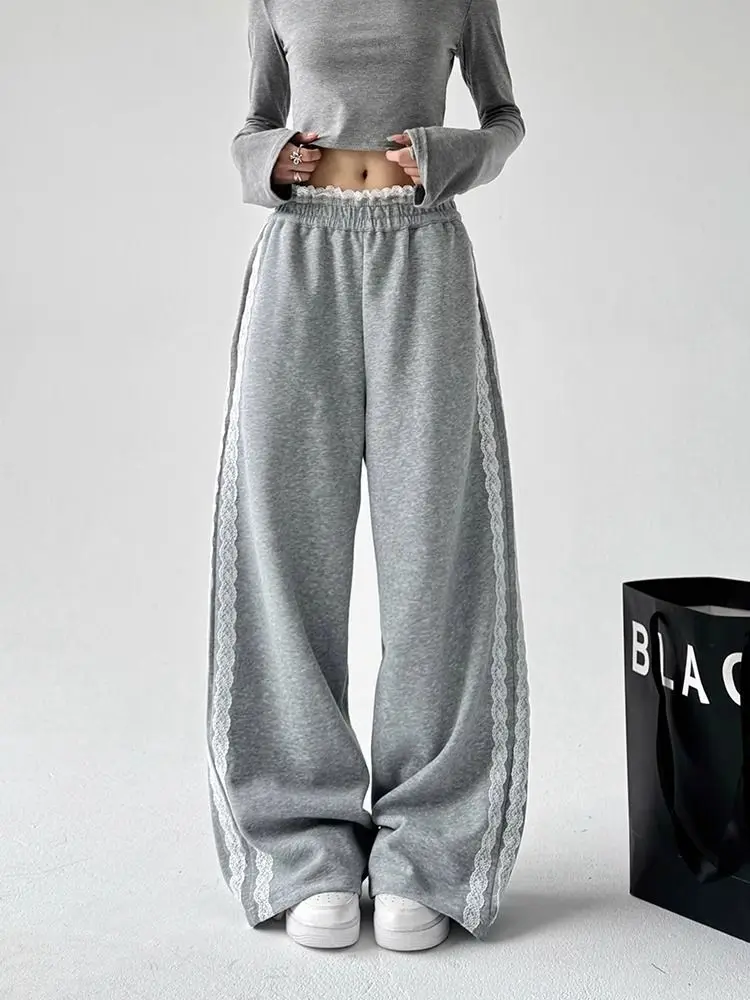 

Onalippa Sweet Cool Casual Pants Women 2025 Spring New Style Elastic Waist Splicing Lace Tall Unique Wide Leg Waist Pants