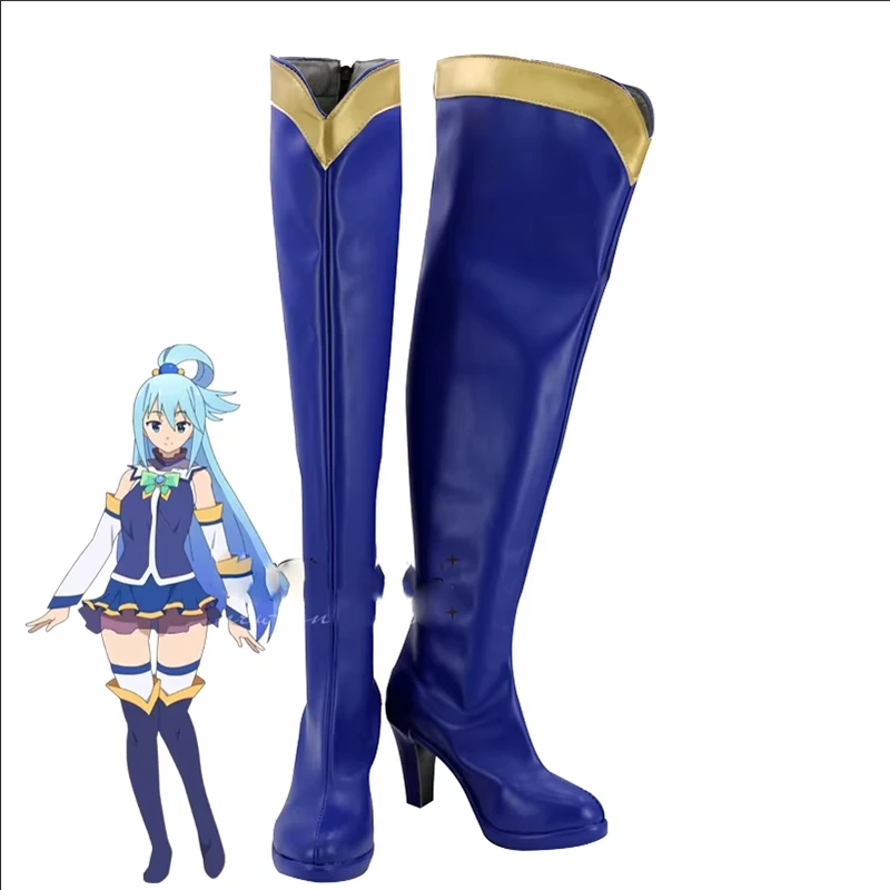 

Anime Aqua Cosplay Shoes Long Blue Boots Game Role Play Uniform Halloween Carnival Party Outfit Christmas Prop Shoes