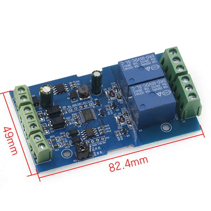 Modbus-Rtu7-24V2-Way Módulo de relé, entrada e saída de comutação, RS485/TTL, conexão anti-reversa