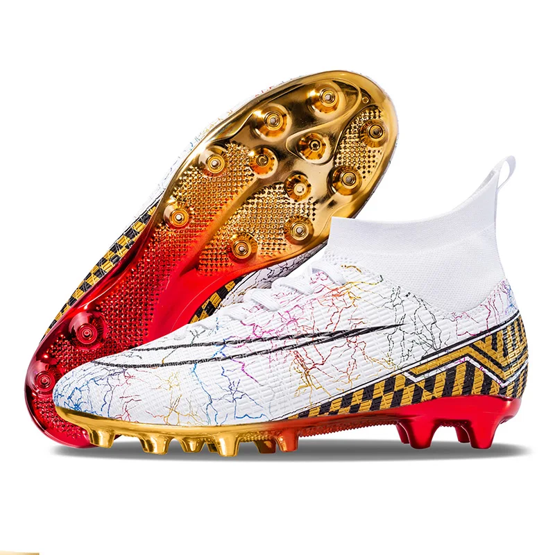 C Ronaldo electroplated gold spikes for boys and girls, high-end AG competition training artificial grass wear-resistant footbal