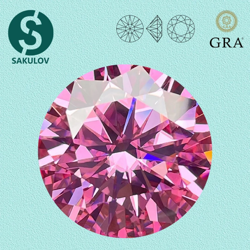 

Pink Color Moissanite Stone with Certificate Loose Gemstones 0.5-5.0ct VVS1 Pass Diamond Tester with GRA Reports