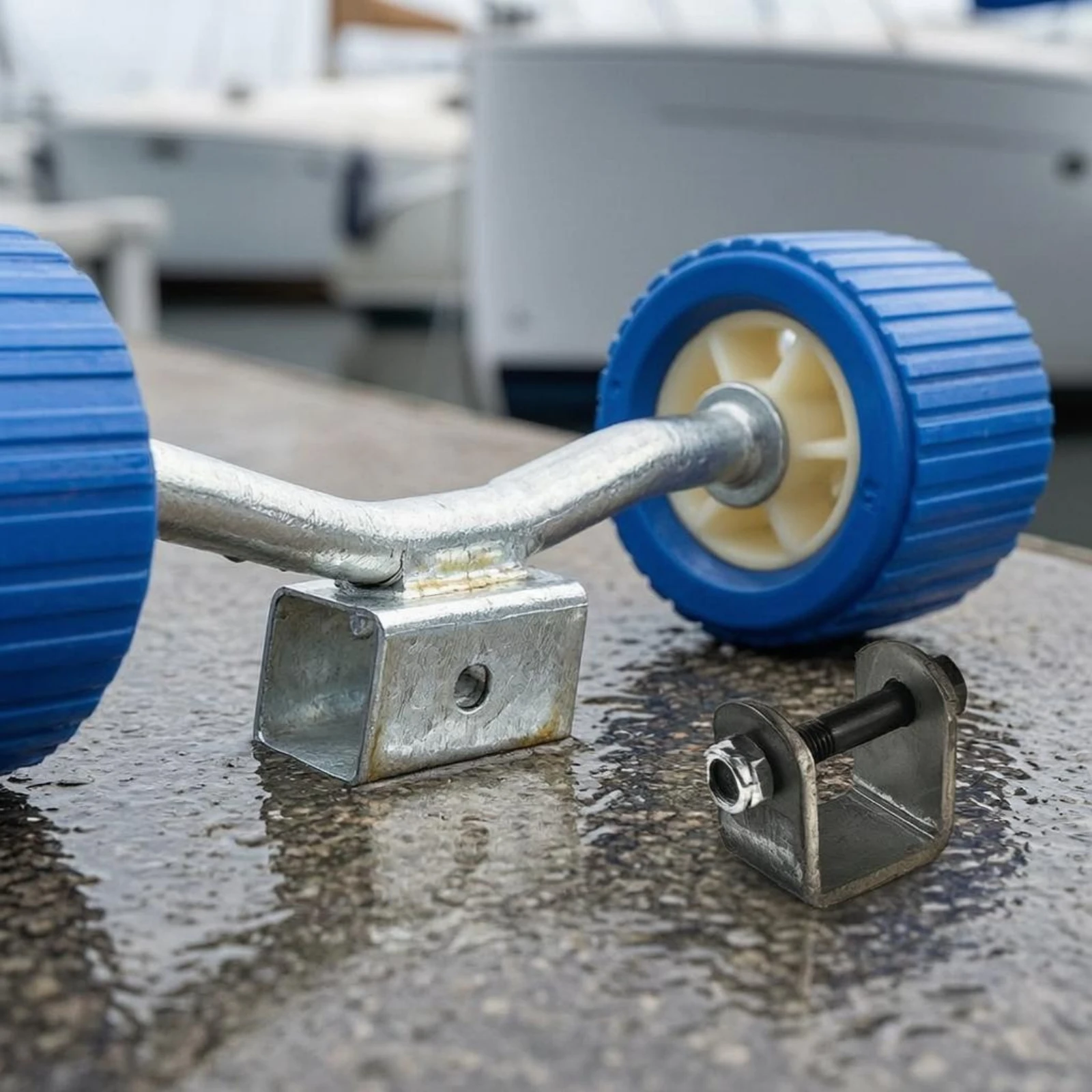 Trailer Side Roller Assembly Ribbed Rubber Boat Trailer Side Roller Marine Accessory Curved Metal Bracket Blue view 5