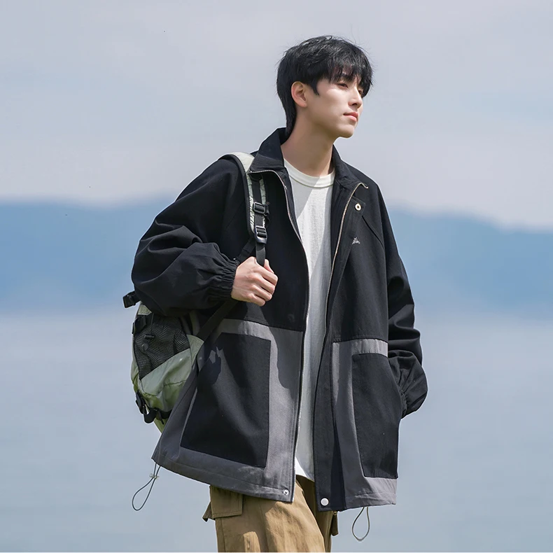 

Youth Men's Outdoor Sports Jaet Windproof Loose Fit Long Sve Flip Collar Side S ket Pure Color Spring Autumn New A...