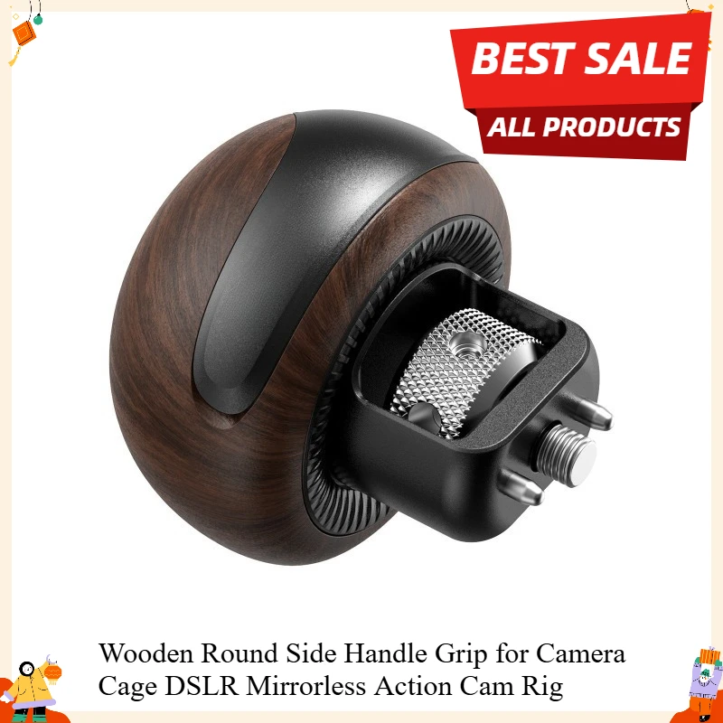 Wooden Round Side Handle Grip for Camera Cage DSLR Mirrorless Action Cam Rig