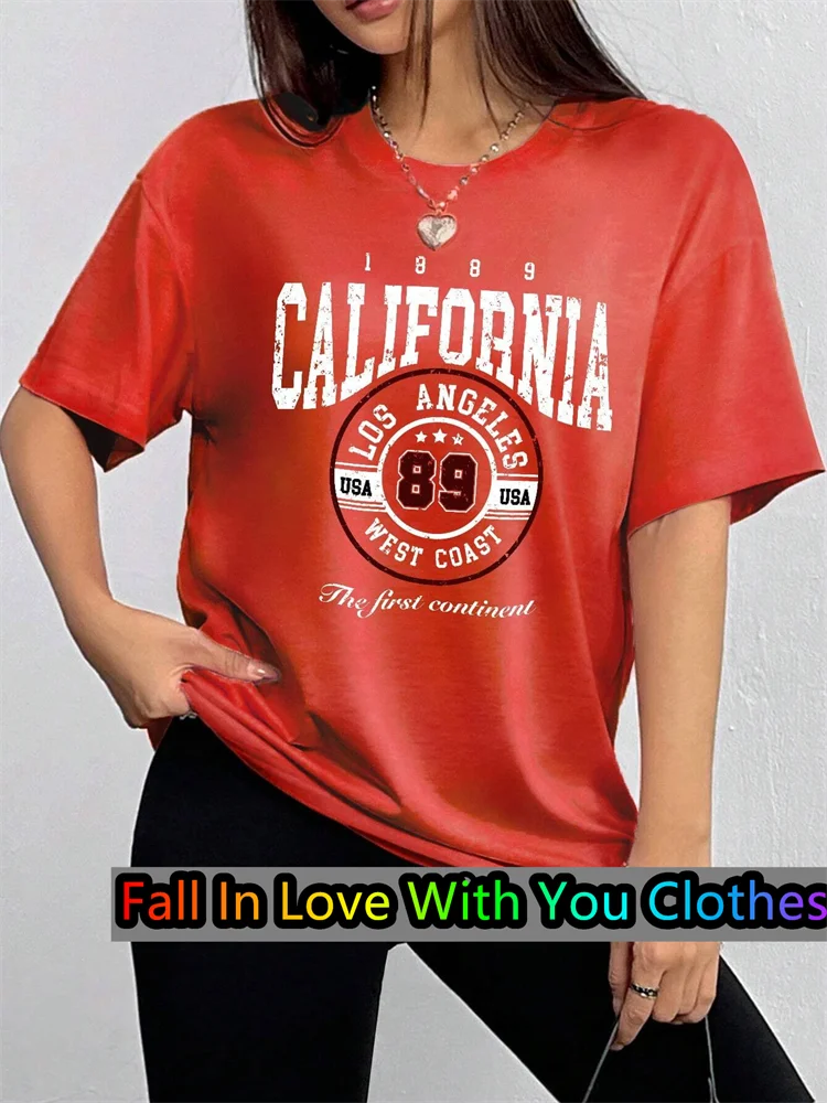 California 1889 Letter Print TShirt For Women Summer Oversized O-neck Tee Harajuku Trend Short Sleeve Female Streetwear Tops