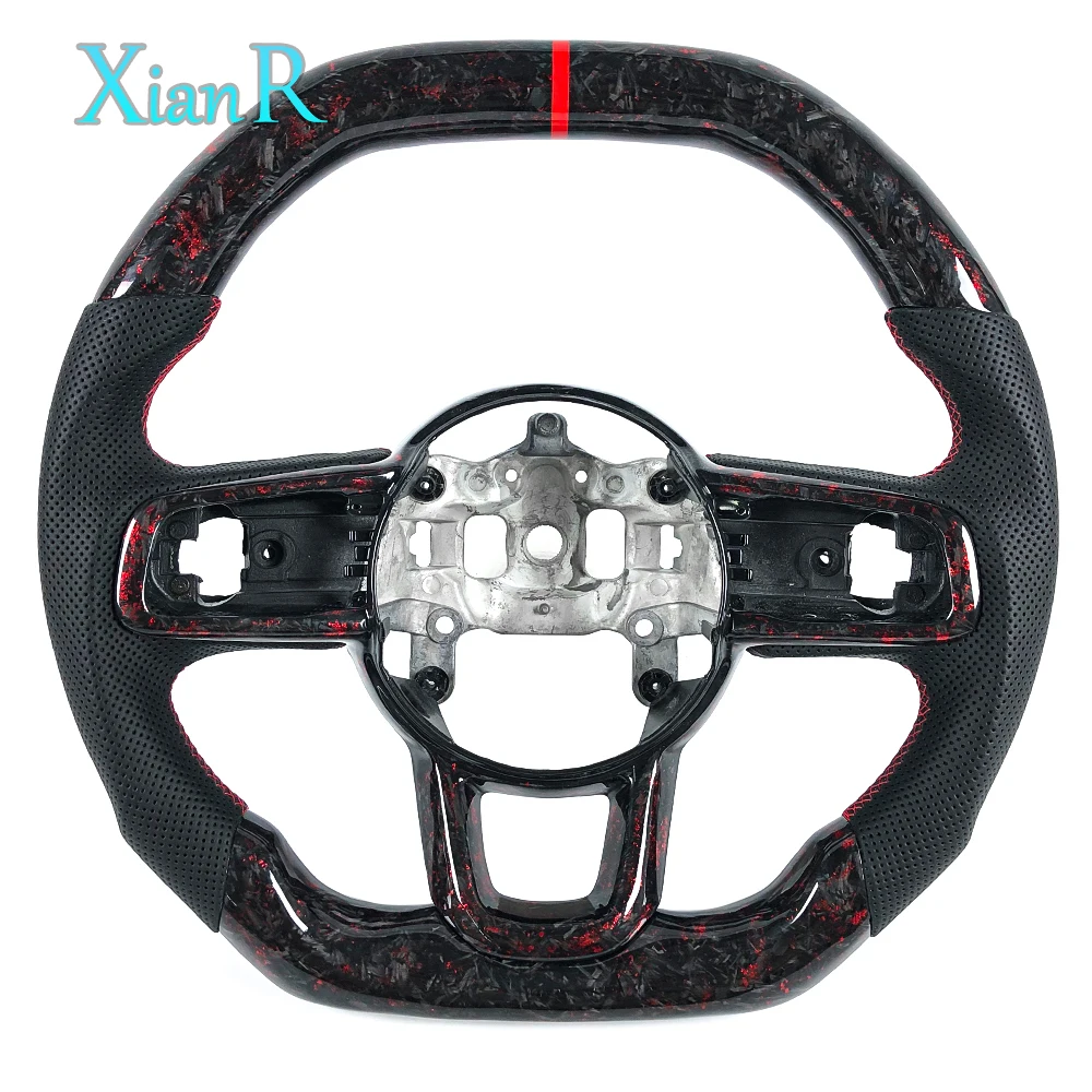 Red Forged Carbon Fiber Steering Wheel with Black Perforated Leather for Jeep Wrangler JL Gladiator JT 2018+