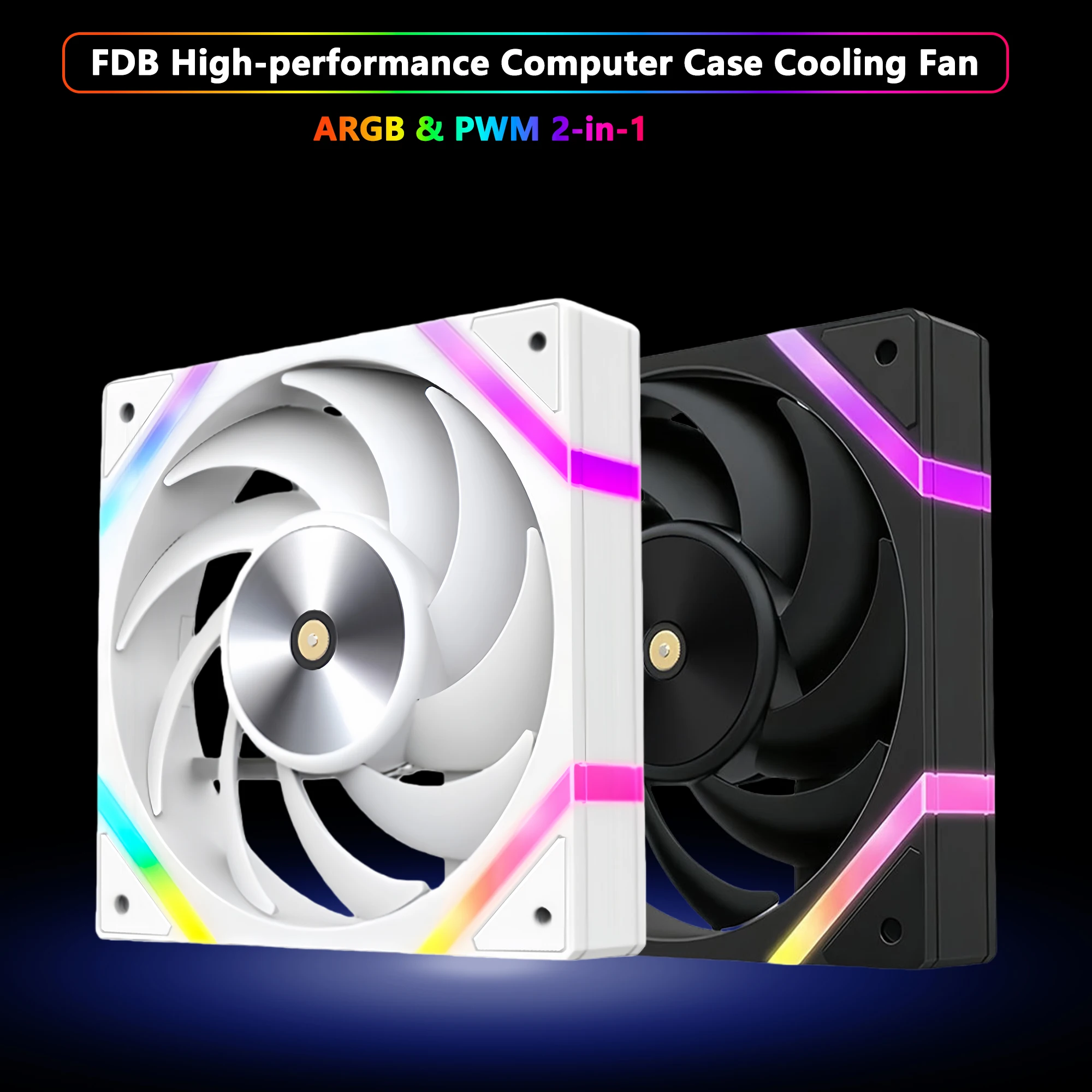 4.72' FDB High Performance PC Cooling Fans,5V 3Pin ARGB Sync 12V 4Pin PWM,Low Noise Large Airflow With ARGB Mini Controller