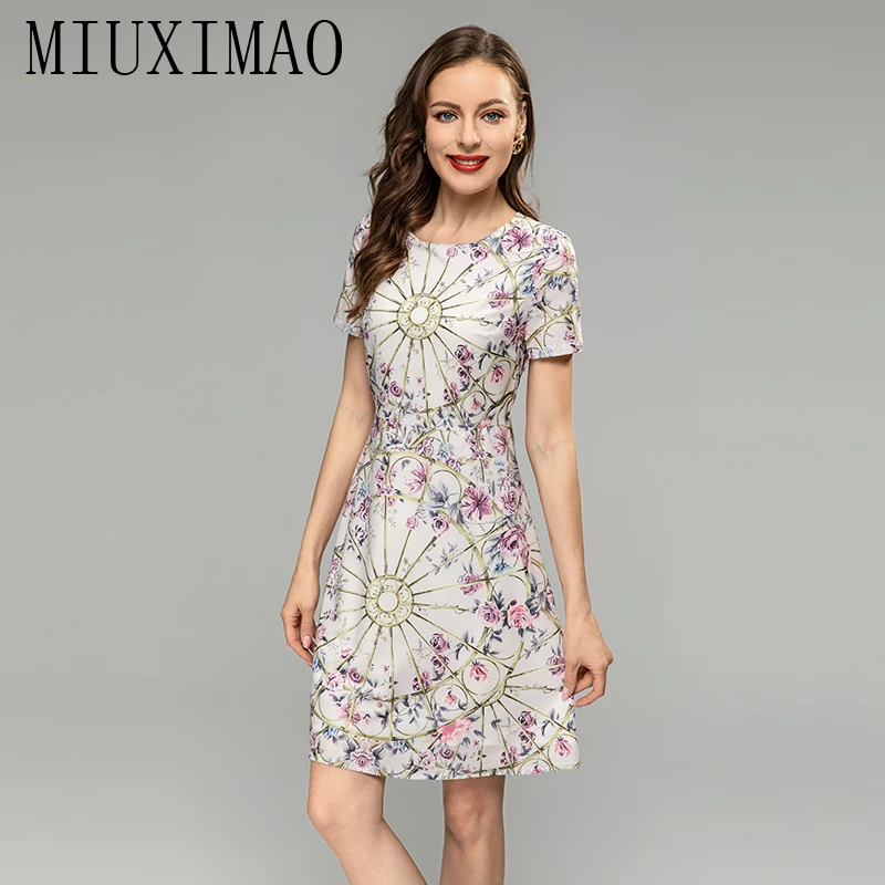 

MIUXIMAO 2023 Fall Dress Newest Arrival Fashion Short Sleeve Slim Flower Diamonds Tank Dress Women Vestidos Loose Mini Dress