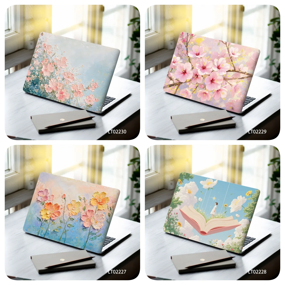 

2 Pcs Romantic Cartoon Flower Laptop Sticker Waterproof PVC Decal for MacBook/Notebook Cute Aesthetic Floral Skin Laptop Decor