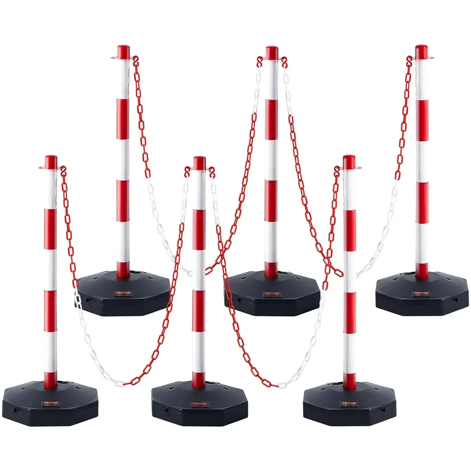 

Adjustable Traffic Delineator Post Cones, 6 Pack, Traffic Safety Delineator Barrier with Fillable Base 6.6FT Chain