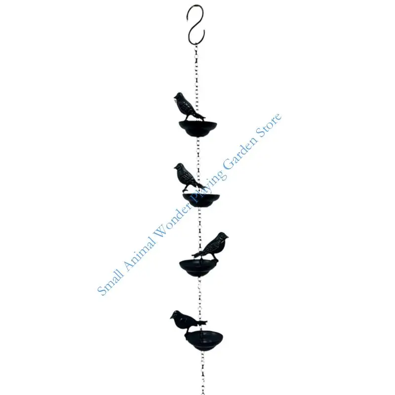 Metal Bird Rain Chain Vertical Water Guide with Top Hook, 4 Bird Figures, Garden Porch Balcony Gutter Alternative for Outdoor 60