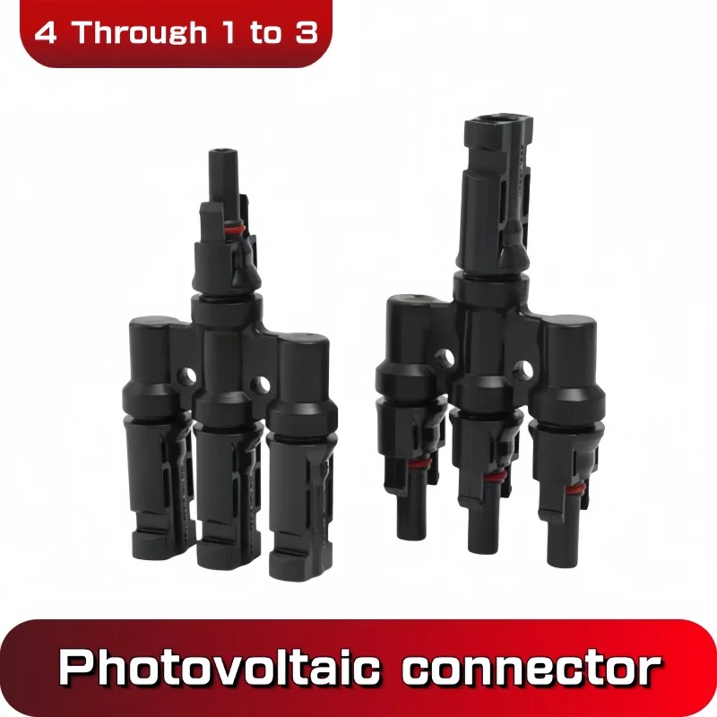 1 Pair Solar Connector 30A 1500V 3 Branch T Type Parallel Electrical Photovoltaic Panel Cable