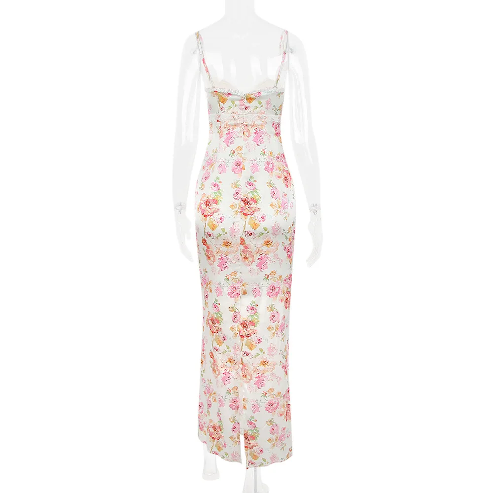 Fashionable European Style Women's Floral Printed Dress Sexy Open-Back Tank Dress Summer New 2025 Slimming Effective Silhouette