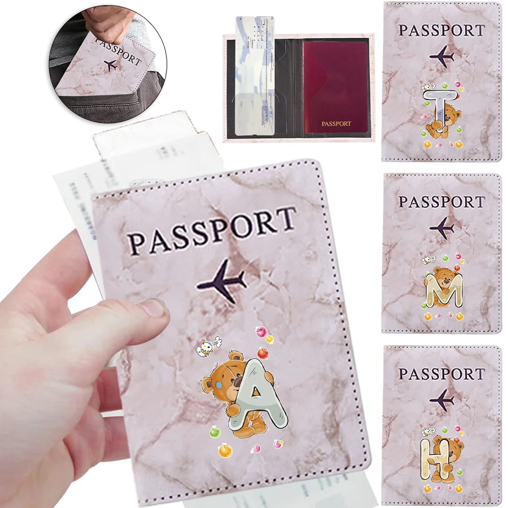 Fashion Passport Protective Cover Bear letter Pattern Travel Passport Holder Wallet Gift PU Leather Card Case Cover Unisex