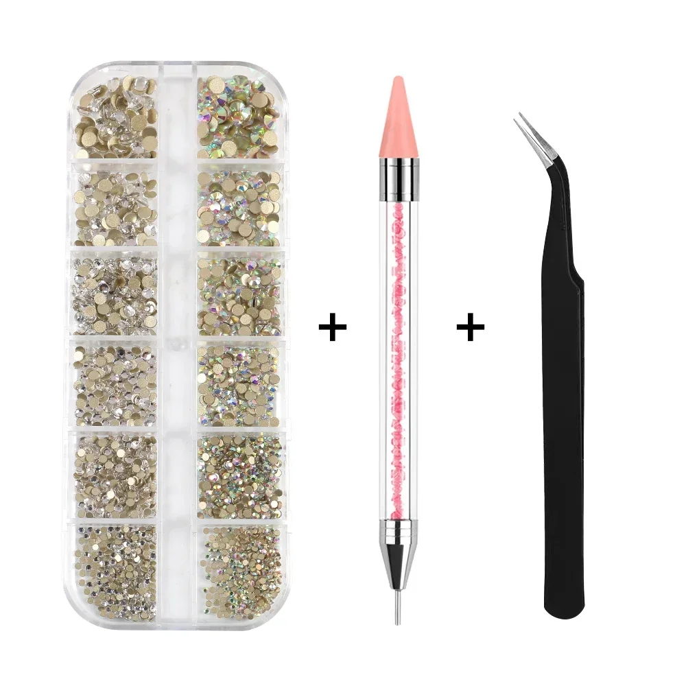 3D Non Hotfix Irregular Set Nail Art Rhinestones AB Glass Diamond Pen Tweezers Kits Diy Nail Accessories Rhinestone