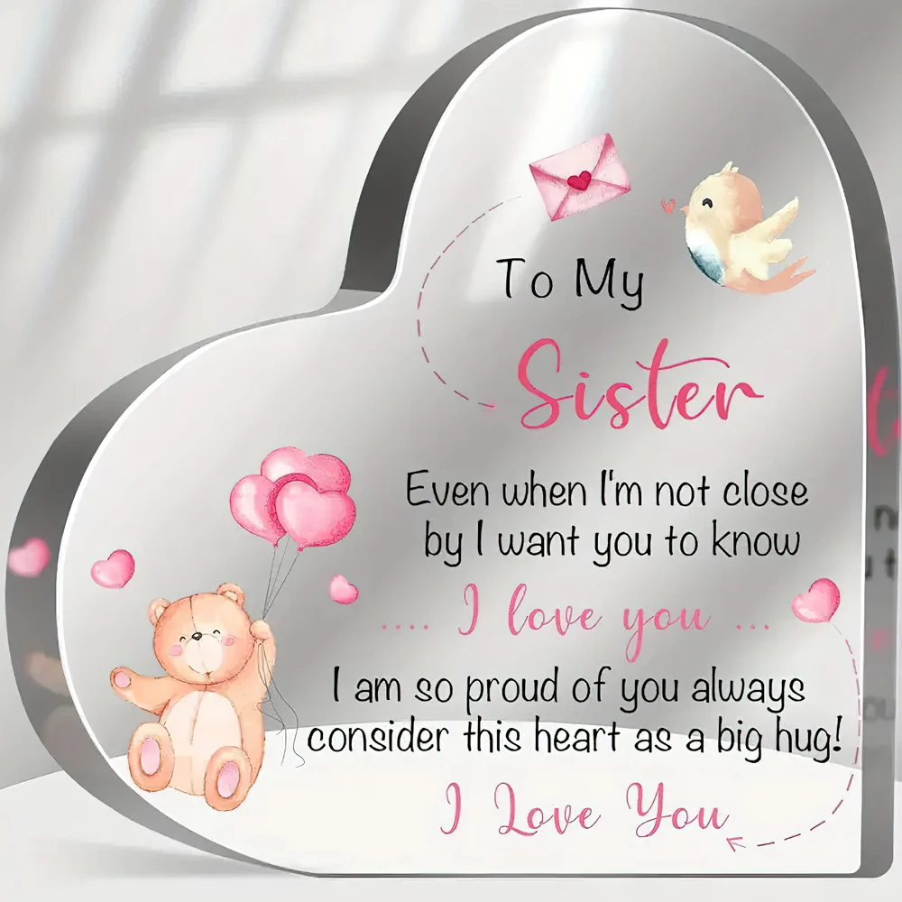 My Sister Sign Friendship Keepsake Acrylic Bear Best Friend Ever Sign for Women Sister Besties BFF Birthday Christmas Gift Desk