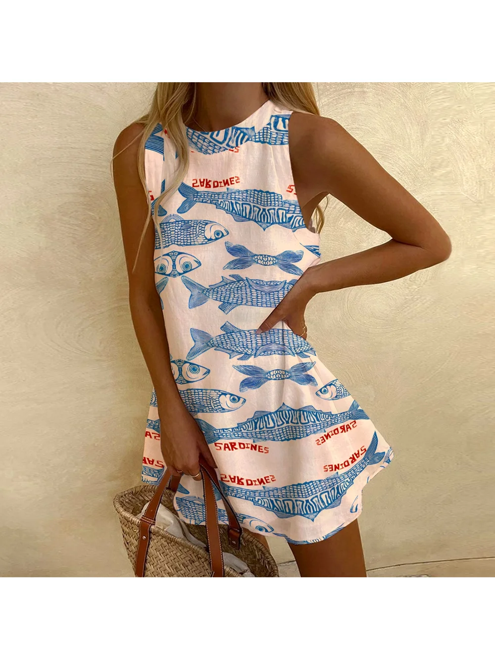 Blue Sardines Dress Slim Fit Crew Neck A-Sexy High Waist Soft Luxury Party Dating Bohemian Vacation Beachwear