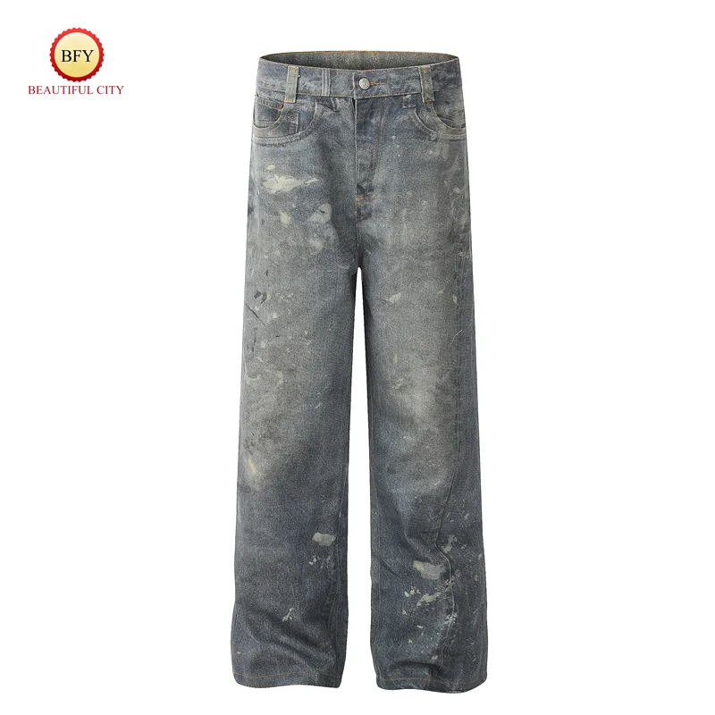 Vintage Graffiti 24 neue Tinte Splash lässig schlank hohe Taille gerade Bein weites Bein hochwertige Herren Damen Jeans