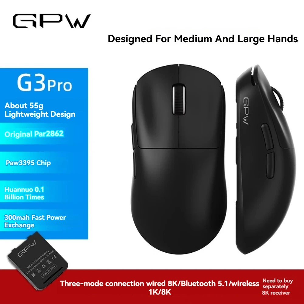 GPW G3 Mouse Wireless 2.4g Bluetooth 8K Hz Return Rate Paw3395 Custom Lightweight High Performance FPS Gaming Mouse Valorant CS
