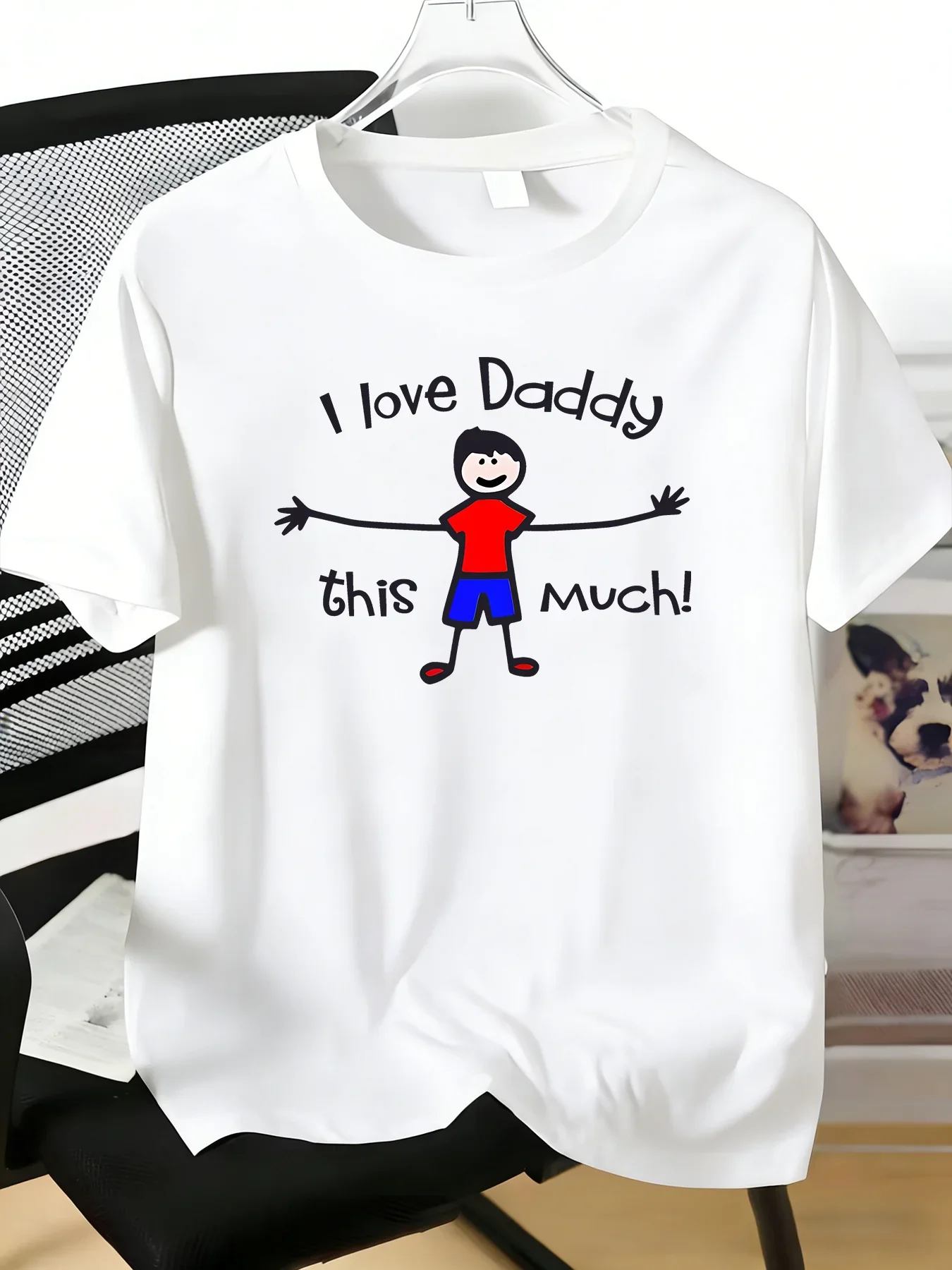 Mens Cotton Tee I Love Daddy Stick Figure Kid Letter Print Crew Neck Short Sleeve Casual Top For Father Day Family Daily Gift
