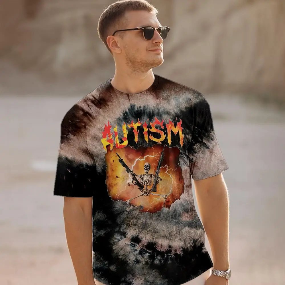 

Fashion Skull Graphic Men's Gothic T-shirt Vintage Tie-dye Breathable Casual Short-sleeved Tees Unisex Streetwear Oversized Tops