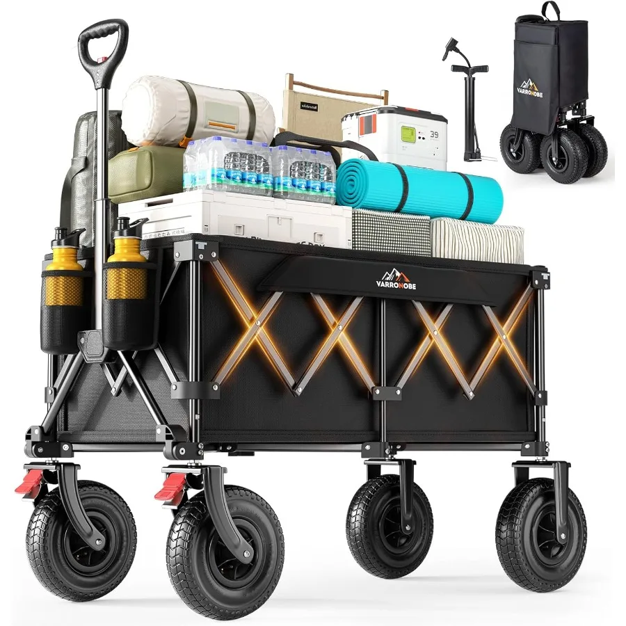

Beach Wagon with 9x3 Big Rubber Wheels for Sand 350lbs Heavy Duty 200L Collapsible Utility Wagon Easy Transport Storage Ideal f