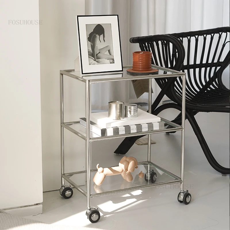 Kitchen Stainless Steel Creative Modern Coffee Tables Designer Side Table Movable Glass Table Home Furniture Storage Rack