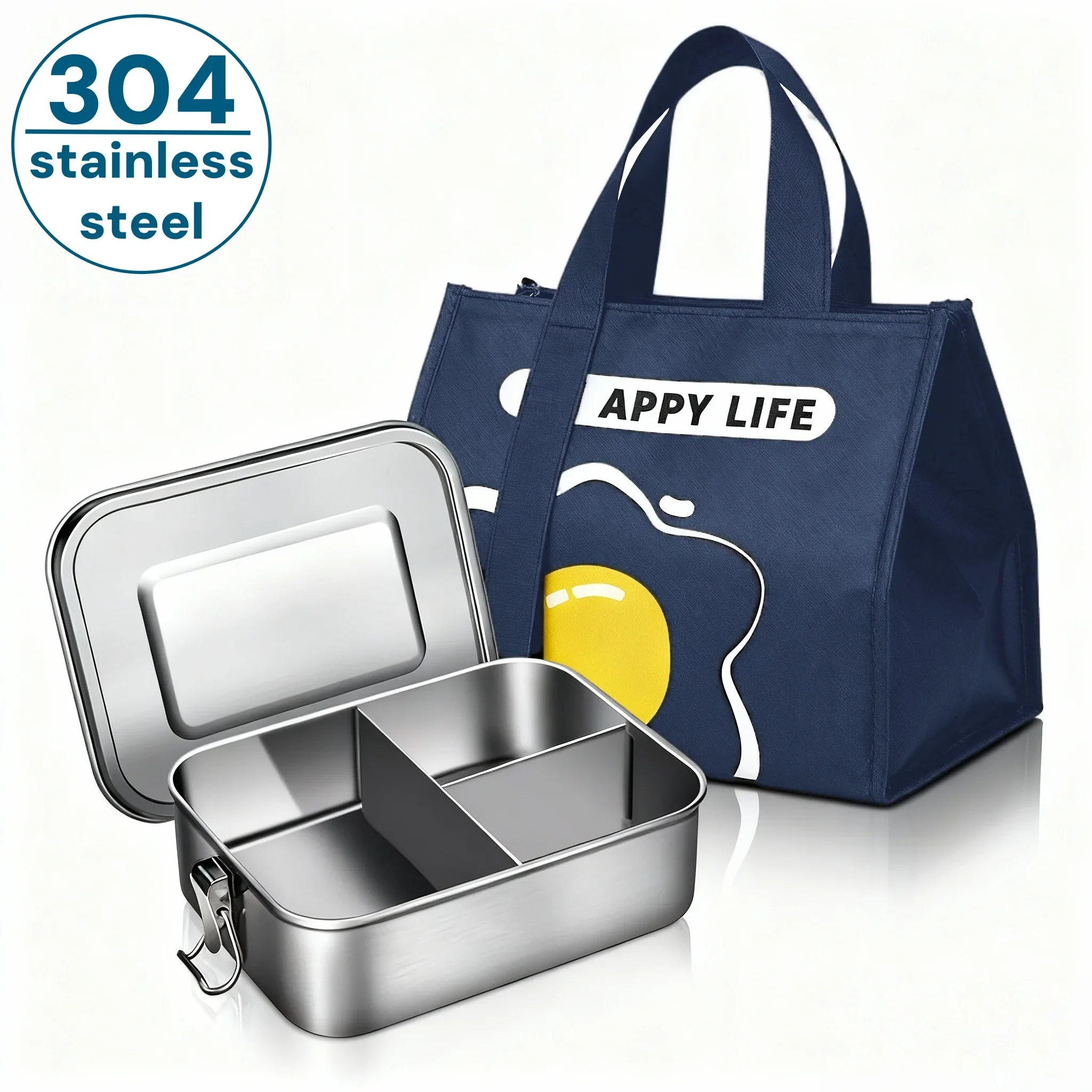 304 Edelstahl Bento-Box Doppelschichtige Fächer Schüler-Lunchbox Auslaufsicher Amerikanischer Stil Luftdichter Lebensmittelbehälter