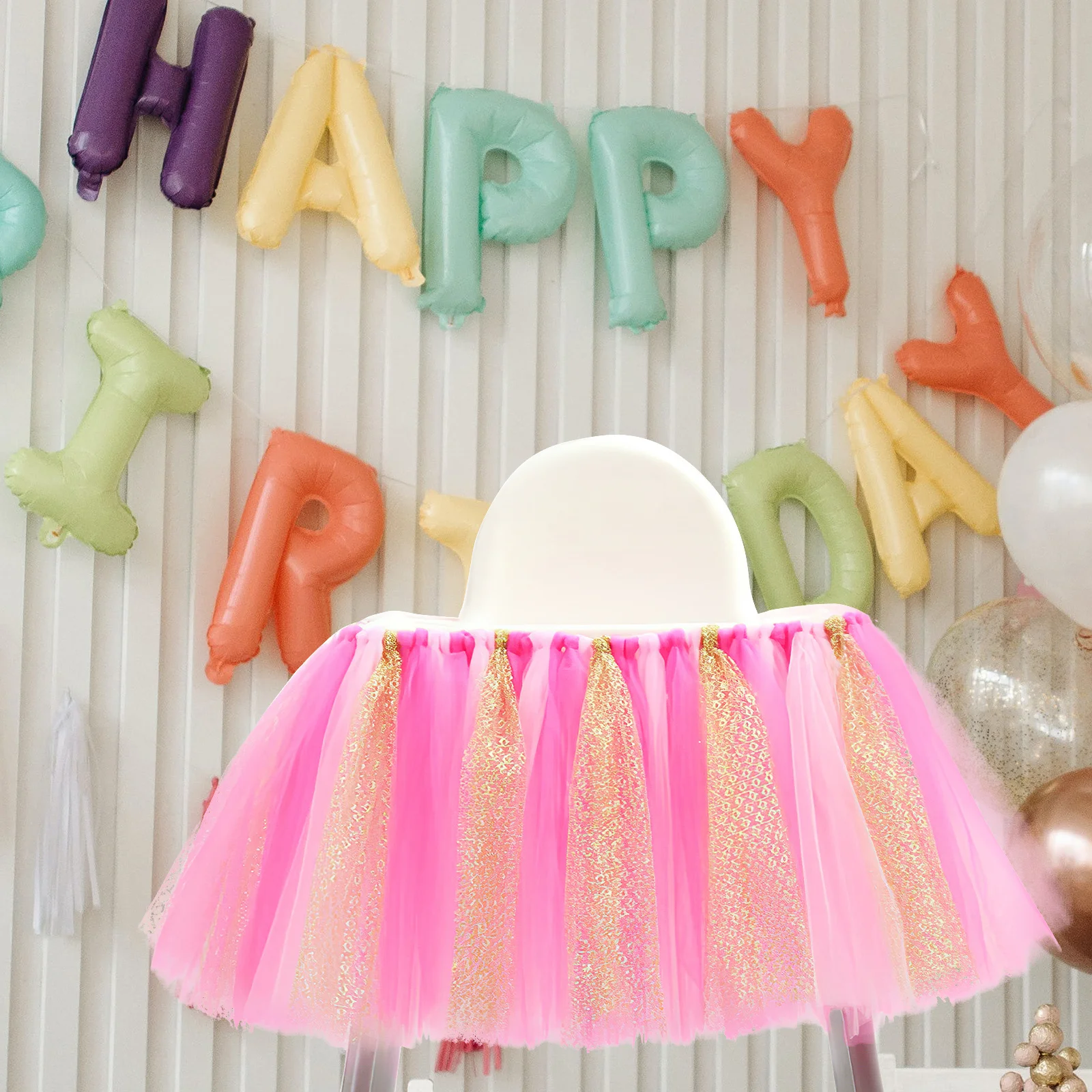 

Юбка-пачка для первого дня рождения, розово-золотая, ручной работы, из блестящего фатина, для украшения стульев, для вечеринок, для десертного стола