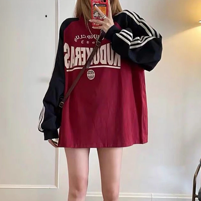 

Women's Clothing Trendy Vintage Letter Print Streetwear Oversized Sweatshirts Female Casual O Neck Long Sleeve Pullover Tops