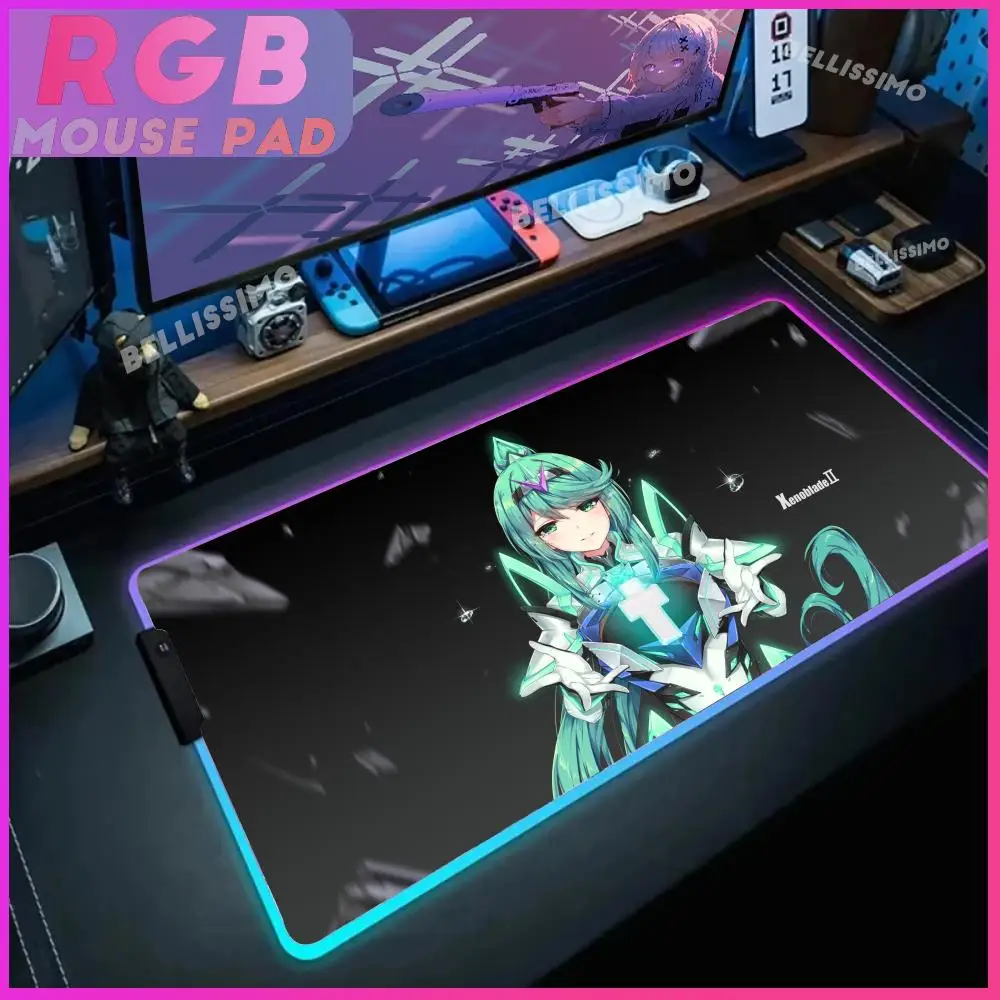 X_xenoblade C_chronicles RGB Gaming Mouse Pad Large Cool Mause Pad Rubber No-slip Luminous Desk Mat LED Lamp Keyboard  Pad